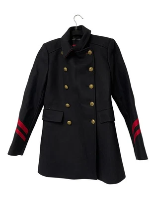 Jaqueta casaco militar Zara feminina Peacoat pequena S azul marinho peito duplo em excelente estado usado - Imagem 1 de 4
