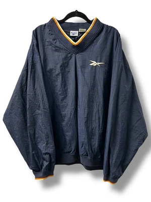 Vintage 90s Reebok Warm Up Windbreaker Jacket Men's Navy V-Neck Pullover XL - Image 1 of 4