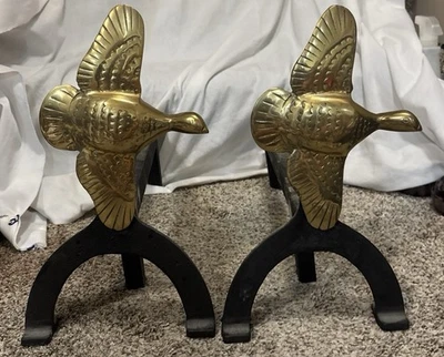 老式一对黄铜飞鸭安迪龙消防狗壁炉壁炉装饰 — 第 1/4 张图片