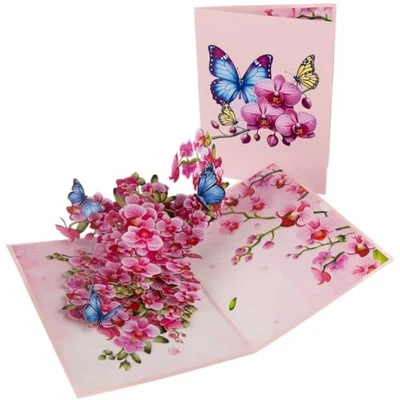 Pop Up Orchid and Butterfly Greeting Card for Birthdays, Thank You, Get Well,  - Image 1 of 4