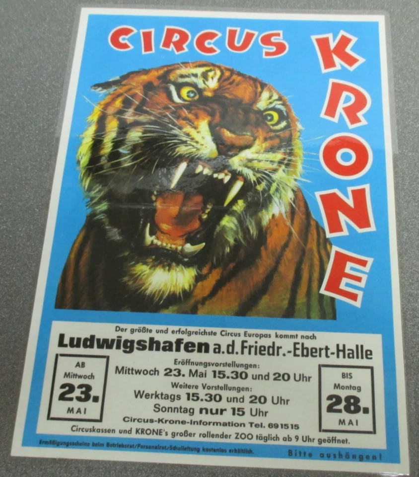 Circus Krone Kleinplakat, Motiv Tiger, Ludwigshafen, - Bild 1 von 1