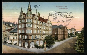 Freiburg i. Br., Ansichtskarte, Holzmarktplatz mit Litfaßsäule 1918 - Picture 1 of 2