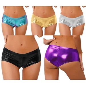 Women Metallic Leather Booty Shorts Liquid Wet Look Hot Pants Rave Dance Bottoms - Picture 1 of 63