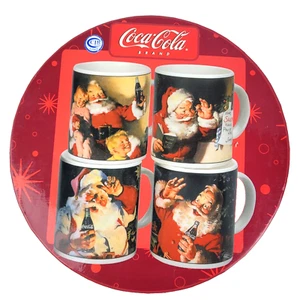 Coca Cola Santa Mugs Set of 4 Stoneware Holiday Portraits Coffee Tea Boxed - Picture 1 of 6
