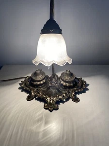 Antike Leuchte Lampe Tintenfass Messing Viktorianisch Brite Metall Beleuchtung Requisite LESEN - Bild 1 von 24