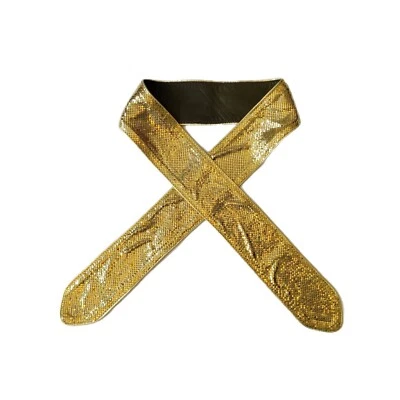 Cinturón de malla metálica y respaldo de cuero negro tono dorado discoteca glamour Foto 1 de 4