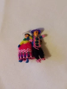 Folk Art Handmade "Worry People" Couple Pin - Picture 1 of 3