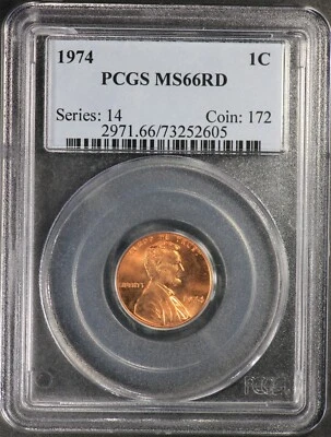 1974 (P) PCGS Lincoln Cent MS66RD MS-66 Red - Image 1 of 2