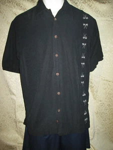 Haggar Mens Hawaiian Shirt Medium Silk Black Embroidered Palm Trees - Picture 1 of 1