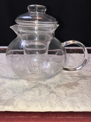 Primula Tea Pot with Loose Tea Infuser 4 Cup  Clear Glass EUC - Image 1 of 4