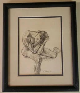 Disegno a matita originale vintage firmato incorniciato - Foto 1 di 7
