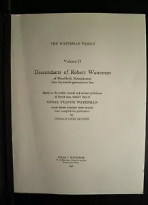 genealogy The Waterman Family Vol. II Nachkommen von Robert Waterman Marshfield - Bild 1 von 3