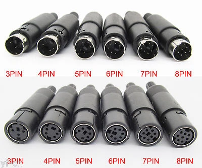 10pcs Mini DIN Plug Jack Connector with Black ABS Plastic Handle 3pin to 8pin - Image 1 of 3