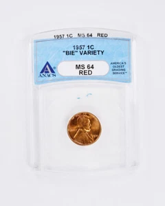 1957 P Lincoln Wheat Cent ANACS MS64 Red BIE Variety 1c Die Chip Error - Picture 1 of 2