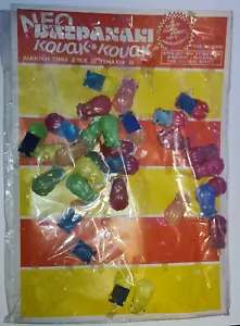 Vintage 80s Greece bag of 30 Bony Plastic Mini Frogs Noise sound Penny Toy - Picture 1 of 5