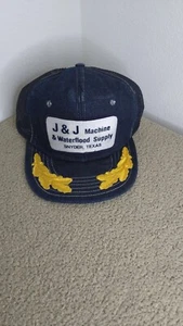 Vintage Patch Rope Blue Denim Gold Leaf Snapback J&J MACHINE Made In USA Hat Cap - Picture 1 of 6
