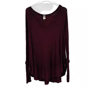 Free People taglia XS marrone ampia rossa oversize boho laguna tunica top maglia waffle - Foto 1 di 7