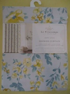 NEW Le Printemps Collection gray/yellow floral cotton SHOWER CURTAIN Standard - Picture 1 of 5