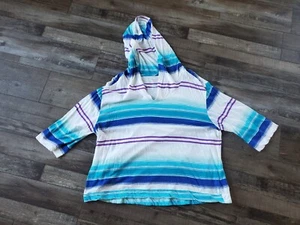 Calvin Klein Performance Blue & Purple Striped 3/4 Sleeve Thin Hooded Top Size L - Picture 1 of 2