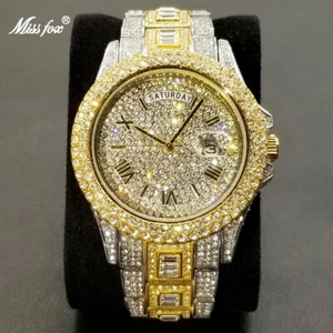 Reloj de Lujo Dorado Plata Hip Hop Ice Out Para Hombres Iced King Bling Impermeable Diamante - Imagen 1 de 5