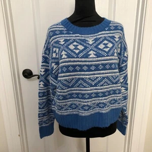 New American Eagle Women's Blue & White Fair Isle Sweater Size Small  NWT - Picture 1 of 8