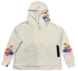 Almost Famous Hoodie Sweatshirt Womens Size Small White Embroidered Floral Light - Picture 1 of 5