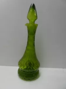 ART GLASS MID CENTURY VINTAGE DIMPLED GREEN BOTTLE DECANTER ITALIAN GENIE STYLE - Picture 1 of 7