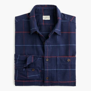 J.Crew Midweight Herringbone Flannel Shirt in Tattersall | S | Indigo | $118 - Picture 1 of 5