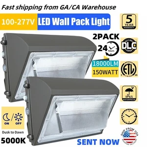 LED Wall Pack Light with Photocell, Dusk to Dawn Outdoor Security Light - 2 PACK - Picture 1 of 15