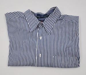 Tommy Hilfiger XL 17-1/2 34-35 Blue & White Pen Stripe Button Down Dress Shirt - Picture 1 of 4