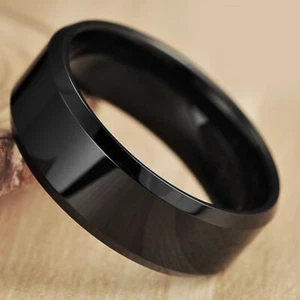 Cool Black Mens Band Ring Stainless Steel Rings Man Jewelry Party Hip Hop Size 8 - Photo 1/12