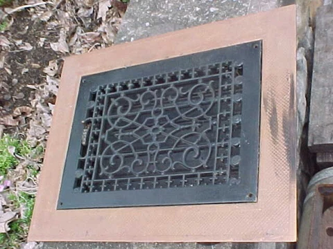 Vintage ORNATE Cast Iron Heat Floor Grate Register Vent  13 3/4 X 9 3/4 Cover