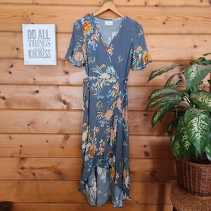 Vestido Melloday Floral Envolvente Midi Alto Bajo Volantes Sobrepelliz Flutter Pliegues Boho Talla XS - Imagen 1 de 8