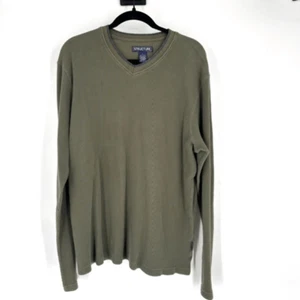 Vintage Y2K Mens Structure Waffle Henley Long Sleeve Popover Olive Green Large - Picture 1 of 8