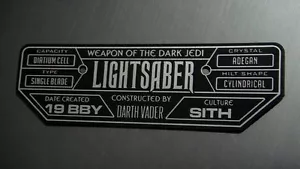 CUSTOM DARTH VADER LIGHTSABER SPECIFICATIONS DATA PLATE STAR WARS JEDI - Picture 1 of 3