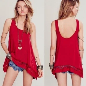 intimately Free People Swing Tank Top Cherry Red Sleeveless Small Boho Loose Fit - Picture 1 of 15