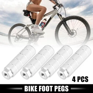 4 Pcs Aluminum Alloy BMX MTB Bike Rear Foot Peg Silver Tone Fit 3/8 Inch Axle - Picture 1 of 7