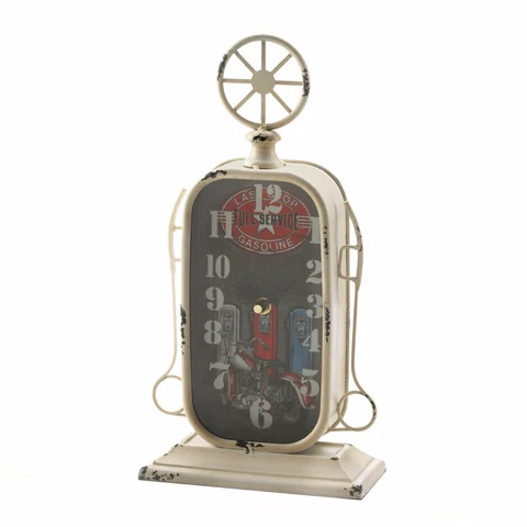 Antique Iron Glass Unique Vintage Gas Station Tabletop Rustic Clock Home Decor Cover