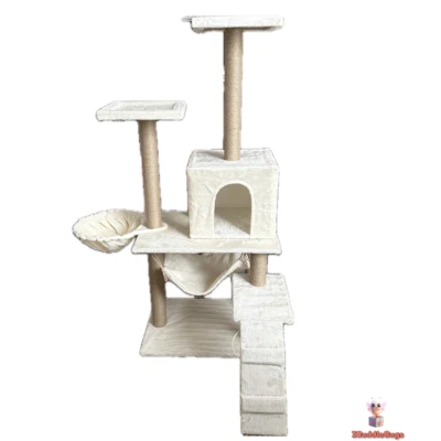 Cat Tree (1.4m) with Velvet Finish – Perfect for Climbing and Resting - Image 1 of 4