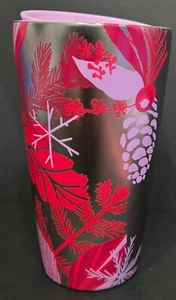 Starbucks Ceramic Coffee Tea Travel Mug Cup Lid 2021 Holiday Purple Red Shiny - Picture 1 of 7