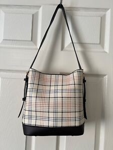 Louenhide Brown+Vanilla check PU leather Medium handbag, satchel, baguette, VGC
