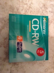 New 5-Pack MEMOREX 700MB 80-Min 4X CD-RW Rewritable Media SEALED - Picture 1 of 2