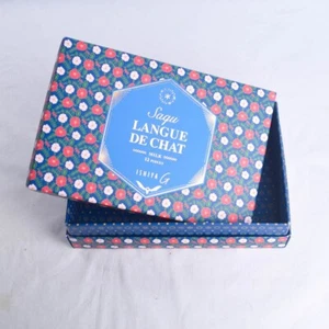 Empty Decorative Paper Box Japanese Cookie Packaging Floral Print Langue de Chat - Picture 1 of 7