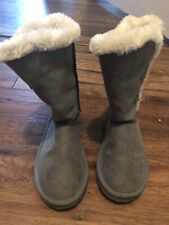 Girls Gray Boots with Buttons Size 12 Fur Lined