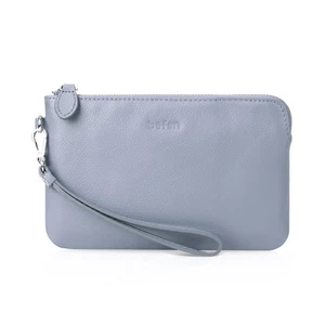 's Genuine Leather Wristlet Clutch Purse Ladies Slim Corner Zip Wallets, Silv... - Foto 1 di 6