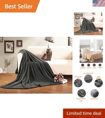 Luxury Solid Grey Micro-Velour Blanket for Full/Queen Beds - -Round Comfort - Image 1 of 4
