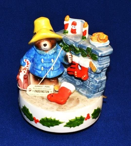 Vtg 1981 SCHMID Porcelain PADDINGTON BEAR Here Comes SANTA CLAUS Tune Music Box - Picture 1 of 5