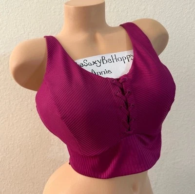 Victoria Secret Sports Bra Flow on Point Allegro Berry Solid Ribbed Long Line - Image 1 of 4