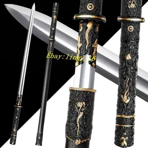 Schwarz Gold Tang Schwert 唐剑 High Carbon Stahl scharf chinesisch KungFu Double Edge Jian - Bild 1 von 11