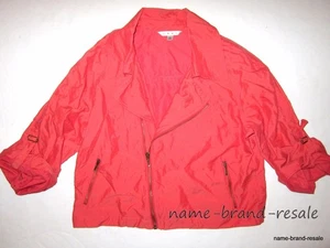 CAbi Cropped MOTO Zip JACKET Womens L Coat Peach Melon Coral Sheen Nylon LARGE - Picture 1 of 4